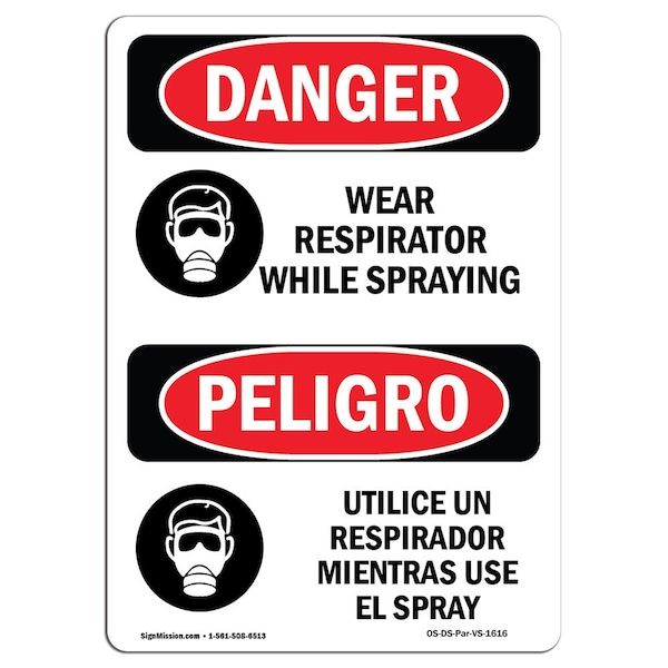Signmission OSHA, Wear Respirator While Spraying Bilingual, 14in X 10in Rigid Plastic, OS-DS-P-1014-VS-1616 OS-DS-P-1014-VS-1616 - main